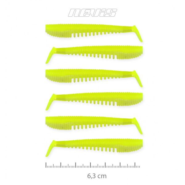 Nevis Impulse Shad 6,3cm 1,77gr 6 st/pk Fluo Groen Plastic kunstaas