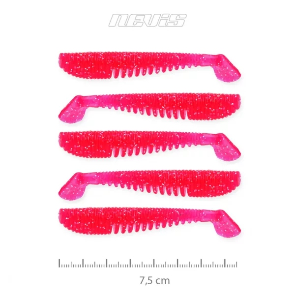Nevis Impulse Shad 7,5cm 3,05gr 5 st/pk Roze Glitter Plastic kunstaas
