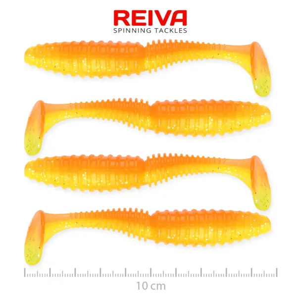 Reiva Zander Power Shad Shiny Orange 10cm Plastic Aas 4 stuks