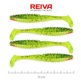   Reiva Zander Power Shad 10cm 7,05gr 4 st/verpakking (Groen-Oranje Glitter) Plastic kunstaas