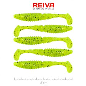   Reiva Zander Power Shad 8cm 3,18gr 5 st/verpakking (Fluo Groene Glitter II.) Plastic kunstaas