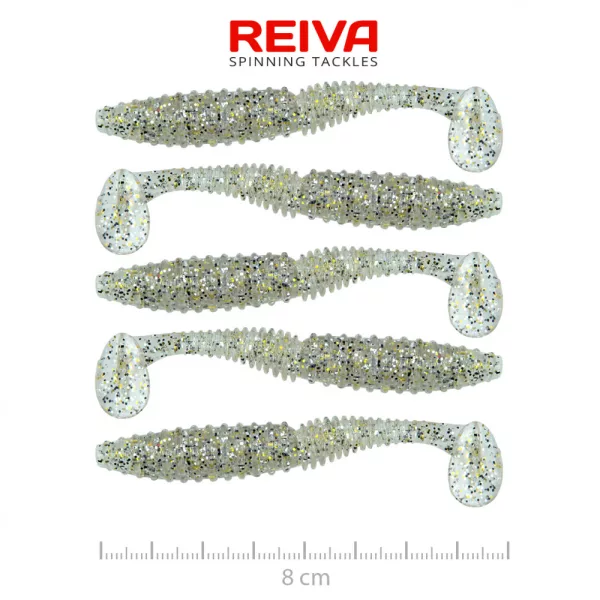 Reiva Zander Power Shad 8cm 3,18gr 5 st/verpakking (Zilveren Glitter) Plastic kunstaas