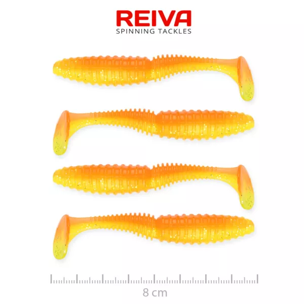 Reiva Snoekbaars Power Shad Glanzend Oranje 8cm Plastic Kunstaas 4 st.