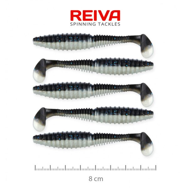 Reiva Zander Power Shad 8cm 3,18gr 5 st/verpakking (Zwart Zilver) Plastic kunstaas