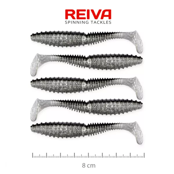 Reiva Zander Power Shad 8cm 3,18gr 5 st/verpakking (Zilveren Glitter) Plastic kunstaas