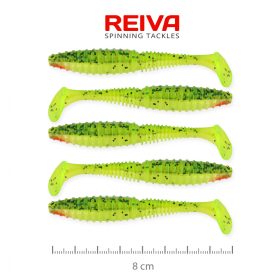   Reiva Zander Power Shad 8cm 3,18gr 5 st/verpakking (Groen-Oranje Glitter) Plastic kunstaas