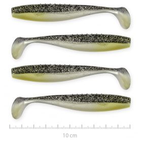   Reiva Flat Minnow Shad 10cm 4st/verpakking (Zwart-Zilver Glitter) rubbervisje