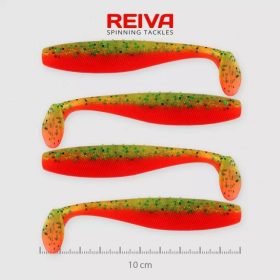   Reiva Flat Minnow Shad 10cm 4st/verpakking (Groen-Oranje Glitter) kunstaasvis
