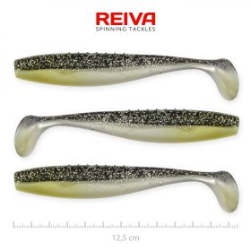   Reiva Flat Minnow shad 12,5cm 3 st/pk (Zwart-Zilver Glitter) Plastic kunstaas