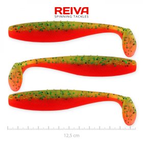   Reiva Flat Minnow shad 12,5cm 3 st/pk (Groen-Oranje Glitter) Plastic kunstaas