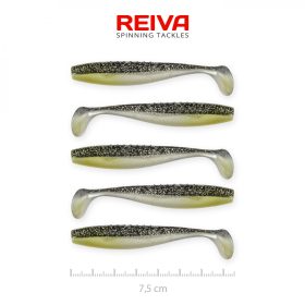   Reiva Flat Minnow shad 7,5cm 5 st/pk (Zwart-Zilver Glitter) Plastic kunstaas