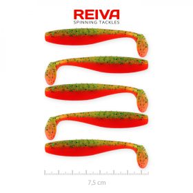   Reiva Flat Minnow shad 7,5cm 5 st/pk (Groen-Oranje Glitter) Plastic kunstaas