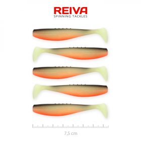   Reiva Flat Minnow shad 7,5cm 5 st/pk (Zwart-Wit-Oranje) Plastic kunstaas