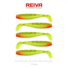   Reiva Flat Minnow shad 7,5cm 5 st/pk (Groen-Rood Glitter) Plastic kunstaas