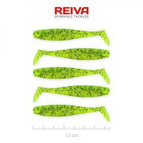   Reiva Flat Minnow shad 7,5cm 5 st/pk (Groen Glitter) Plastic kunstaas