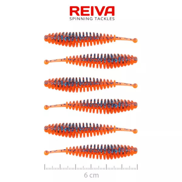 Reiva Kleine Worm Oranje Disco 6cm Plastic Kunstaas 6 st.