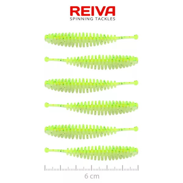 Reiva Kleine Worm Flash Chartreuse 6cm Plastic Kunstaas 6 st.