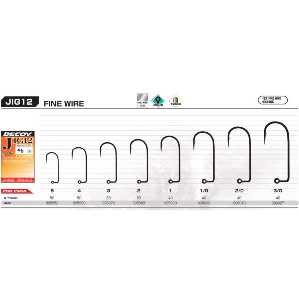 Decoy Pro Pack Jig12 Fine Wire #4 Füles Szakállas Egyágú Jig Horog 50db