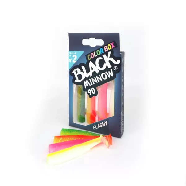 FIIISH 4 stuks 90mm Black Minnow lichaam in levendige kleuren: Green/Orange - Orange/Yellow - Fluo Yellow - Plastic kunstaas