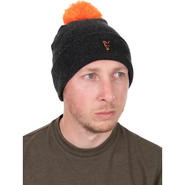 Fox Collection Bobble Hat Zwart-Oranje Pomponmuts