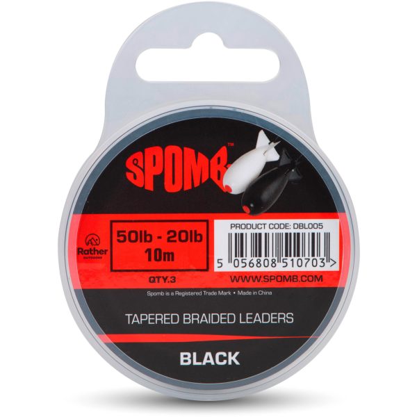 Spomb Tapered Gevlochten Leaders Zwart Gevlochten Taps Toelopend 0,38mm-0,20mm Werpleader 3 stuks
