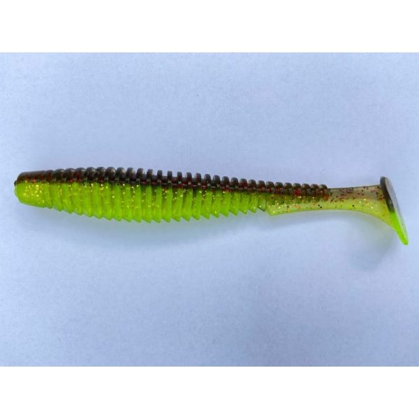 FISHUP U-Shad 10,16cm (8 stuks), #203 - Groene Pompoen/Flo Chartreuse Plastic kunstaas