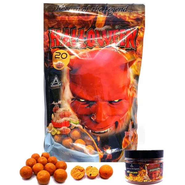 Anaconda Halloween Boilie 20mm Fűszeres-Édes-Selyemhernyó Bojli 1kg Halloween 16mm Pop Up-pal