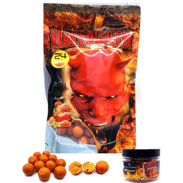 Anaconda Halloween Boilie 24mm Fűszeres-Édes-Selyemhernyó Bojli 1kg Halloween 20mm Pop Up-pal