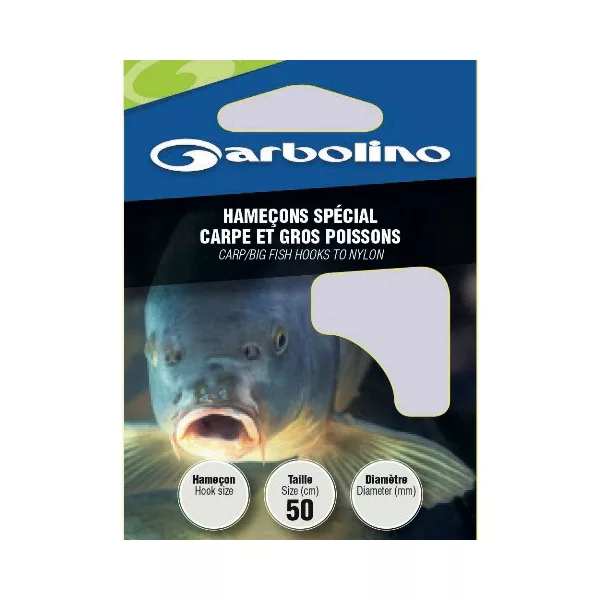 GARBOLINO CARP/BIG FISH HTN 10 (SIZE 10 LINE 0,18mm) voorgeknoopte haak