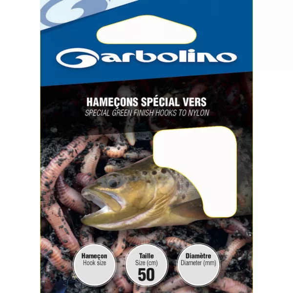 Garbolino Haken Met Groene Afwerking Aan Nylon 12 Met plaatje, Met weerhaak Voorgeknoopte Monofilament haak 10 stuks
