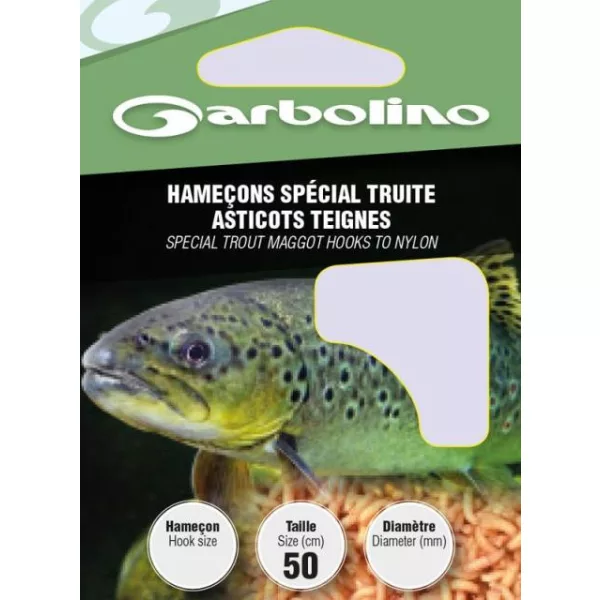 Garbolino Forel Madenhaken Aan Nylon 6 Met plaatje, Met weerhaak Voorgeknoopte Monofilament haak 10 stuks