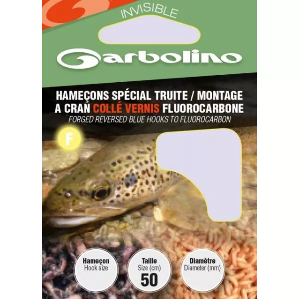 Garbolino Gesmede Omgekeerde Blauwe Haken Aan Fluorocarbon 10 Met plaatje, Met weerhaak Voorgeknoopte Monofilament haak 10 stuks