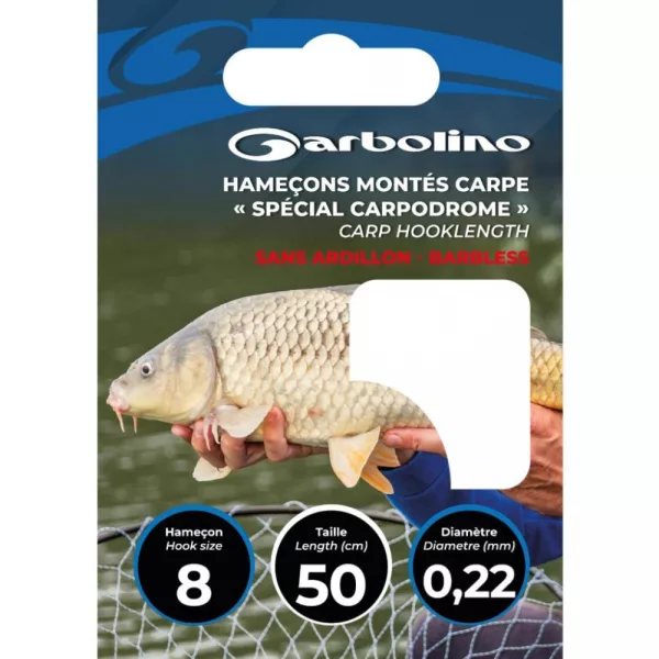 Garbolino Special Carpodrome Hook To Nylon 0,22mm 50cm 8 haak met platte steel, Zonder Weerhaak Monofil Voorgebonden Haak 10 stuks