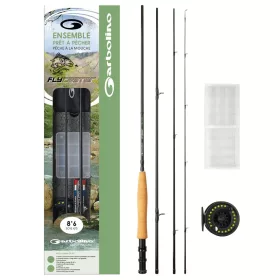   FLY COMBO 86 - #4/5 - ROD + REEL + FLY LINE + BOX + 6 FLIES + CONICAL RIG + LINE CUTTER + NYLON SPOOL Vliegvishengel