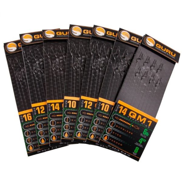 GURU QM1 STANDARD HAIR READY RIGS 4 Size voorgeknoopte QM1 haak (12 - 0.19MM)