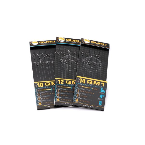 Guru QM1 Bayonet 14 met oog, weerhaakloze monofilament voorgeknoopte haak 8 stuks