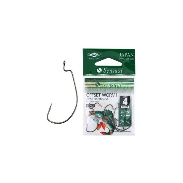 Mikado Sensual Offset Worm 4/0 Offset haak met oog en weerhaak 5 stuks