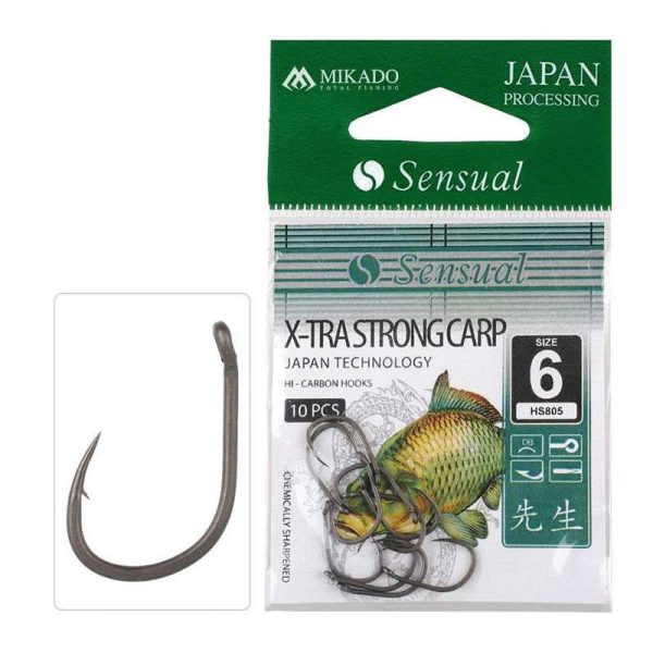 Mikado Xtra Strong Carp 8 Met oog, Met weerhaak karperhaak 10 stuks