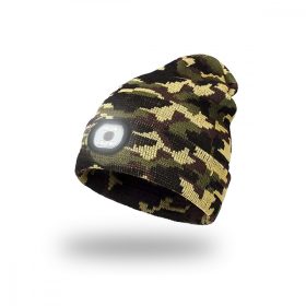 EnergoTeam Gebreide Muts Met Oplaadbare Ledlamp Camouflage