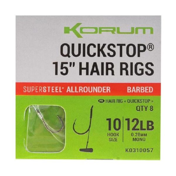 Korum 38cm Big Fish Hair Rigs W Quickstops Size 14 Voorgeknoopte monofilament haak met oog en weerhaak