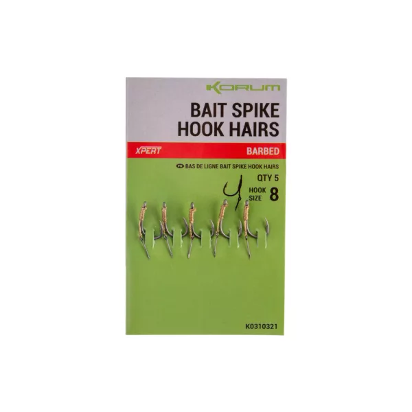 Korum Bait Spike Hook Hairs Barbed 8 Met Oog Aasprikkelhaak 5st