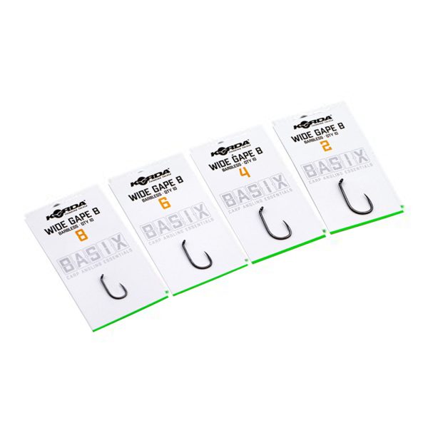 Korda Basix Wide Gape Barbless 2 Haak met Oog, Zonder Weerhaak 10 stuks