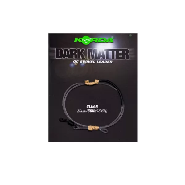 Korda Dark Matter Leader QC Swivel Transparant 30cm 30lb Voorgeknoopt Boiliestrig