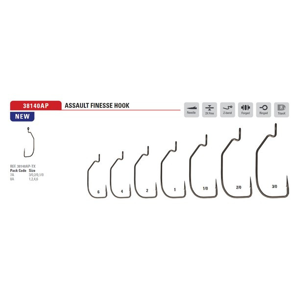 Mustad Assault Finesse Titanx 2 Haak met Oog en Weerhaak Offset 8 stuks
