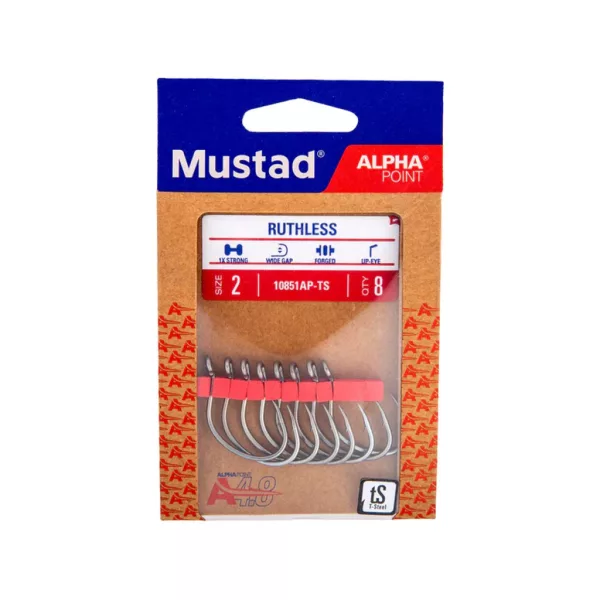 Mustad Ruthless Eyed 6/0 Oog, Met Weerhaak Haak 5st