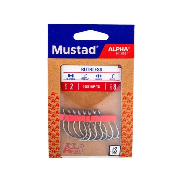 Mustad Ruthless Eyed 1/0 Oog, Met Weerhaak Haak 6st