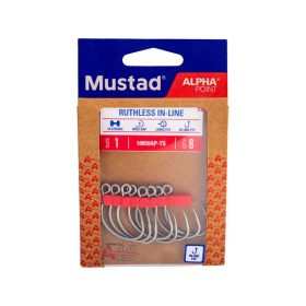   Mustad Ruthless In-Line Titan Steel 5/0 Oog, Met Weerhaak Spinhaak 10st