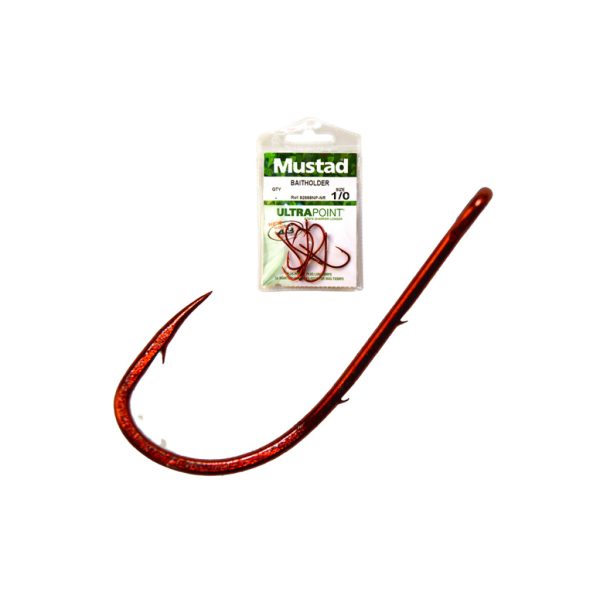 Mustad Red Baitholder 1/0 Haak met oog en weerhaak 8st