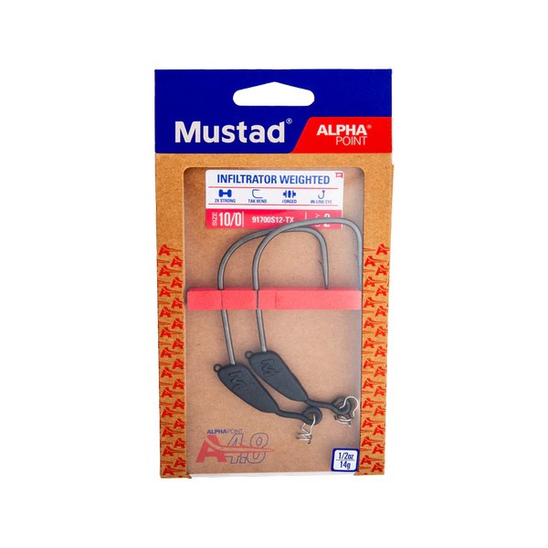 Mustad Infiltrator Weighted 2/0 3gr Verzwaarde Offset Haak 3st