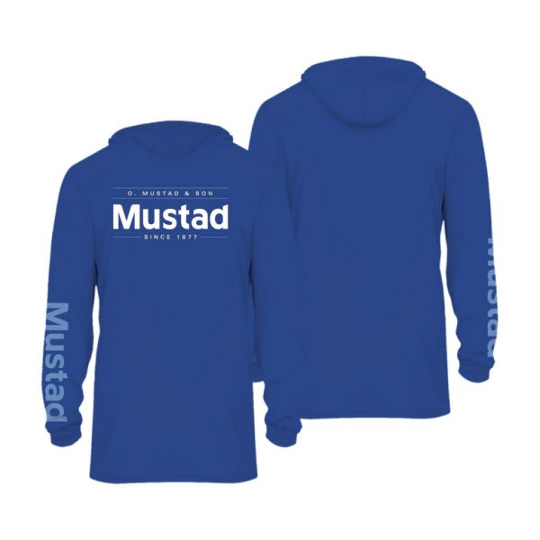 Mustad Blauw Merk Longsleeve UV With Hood 3XL Hooded Longsleeve T-shirt
